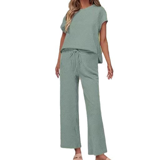 Damen lässiges Zweiteiler-Set mit hochgeschnittener Hose und lässigem Oberteil Drune