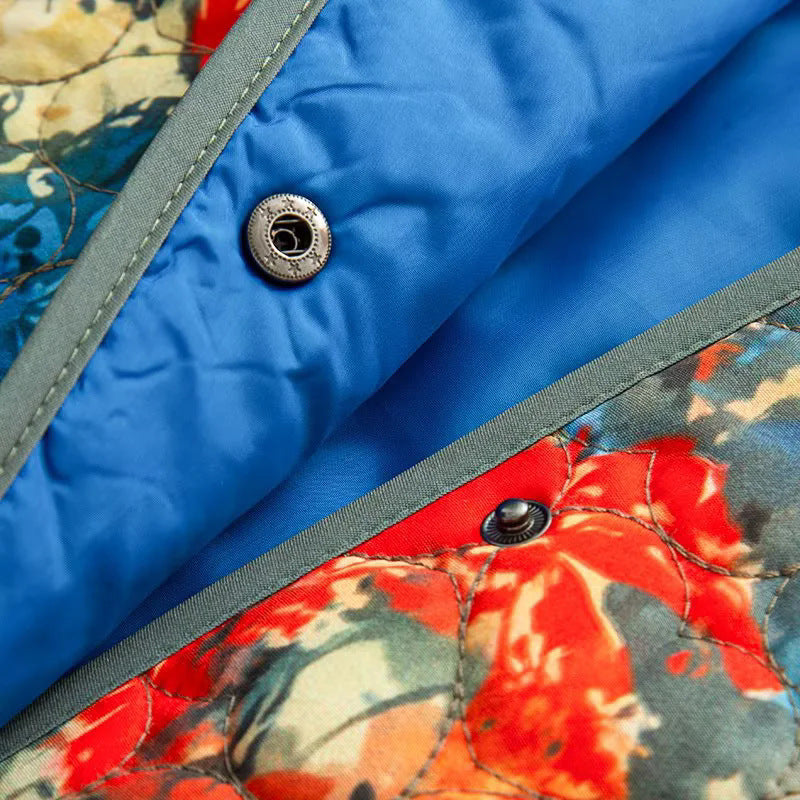 Damen nan gesteppte Aquarell-Blousonjacke mit Cordbesatz Stehkragen und aufgesetzten Taschen Drune
