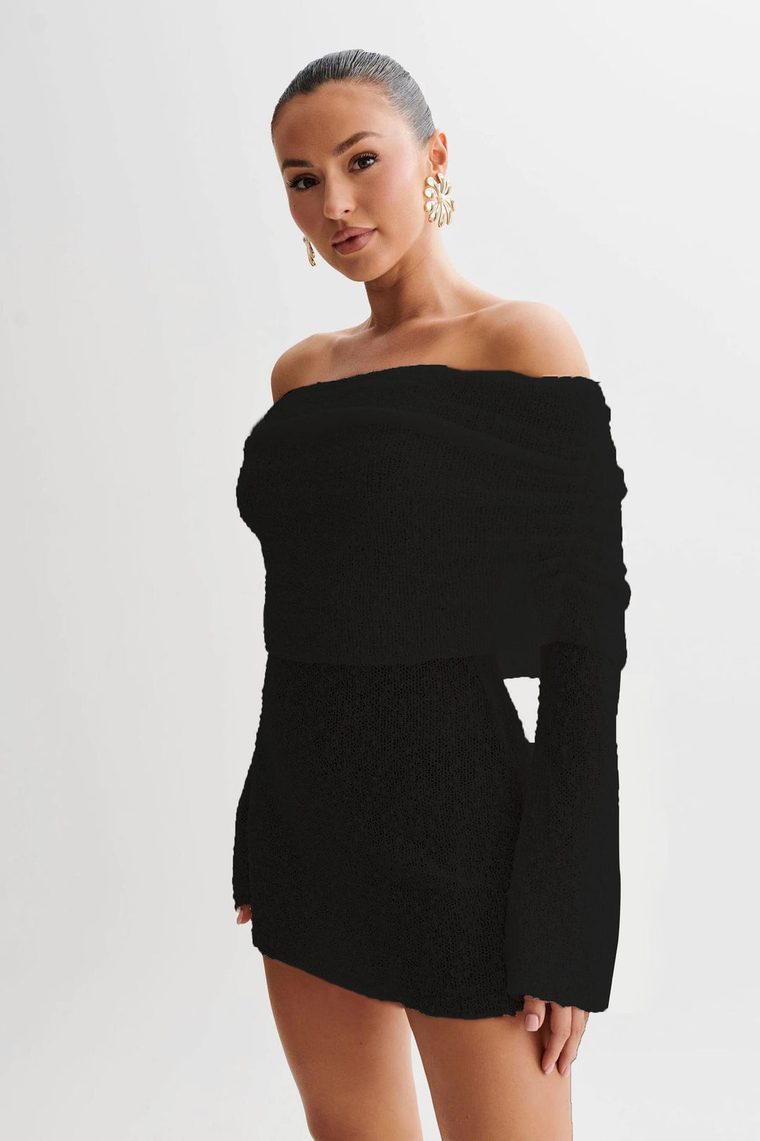 Damen Schulterfreies Minikleid mit glitzerndem Effekt und Übergröße Drune