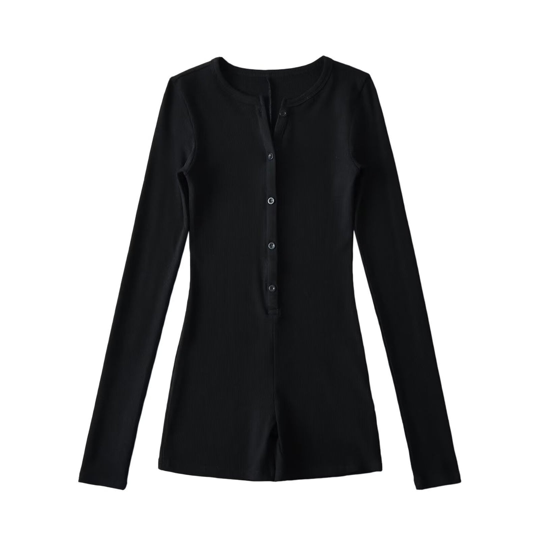 Damen Langarm-Jumpsuit mit Knopfverschluss Drune