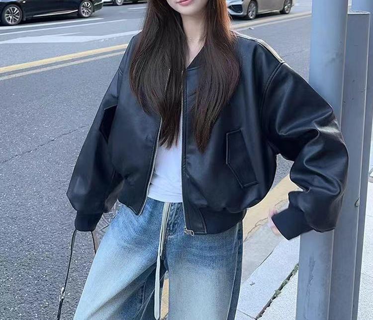 Damen stylische Lederjacke im urbanen Oversized-Schnitt Drune