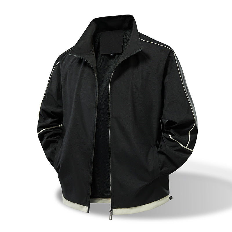 Herren Leichte Windbreaker‑Übergangsjacke mit Stehkragen, Mesh‑Futter & Kontrastpaspel Drune