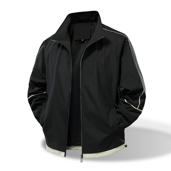 Herren Leichte Windbreaker‑Übergangsjacke mit Stehkragen, Mesh‑Futter & Kontrastpaspel Drune