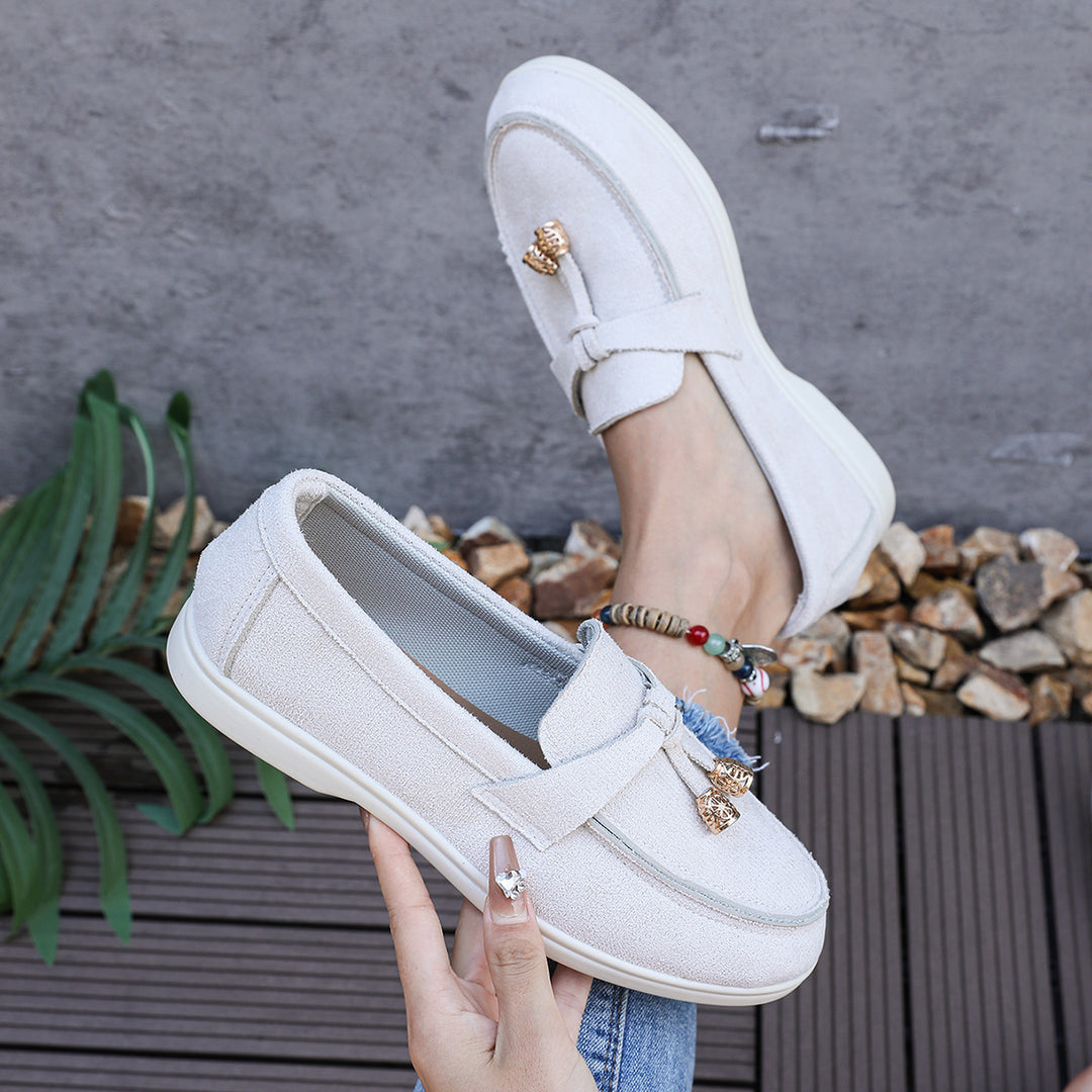 Damen nan bequeme Veloursleder-Loafer mit dekorativem Tassel-Detail und gepolsterter Komfortsohle Drune