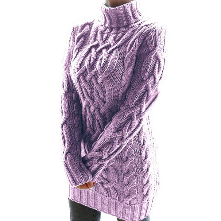 Damen Oversized Strickkleid mit markantem Zopfmuster und Rollkragen Drune