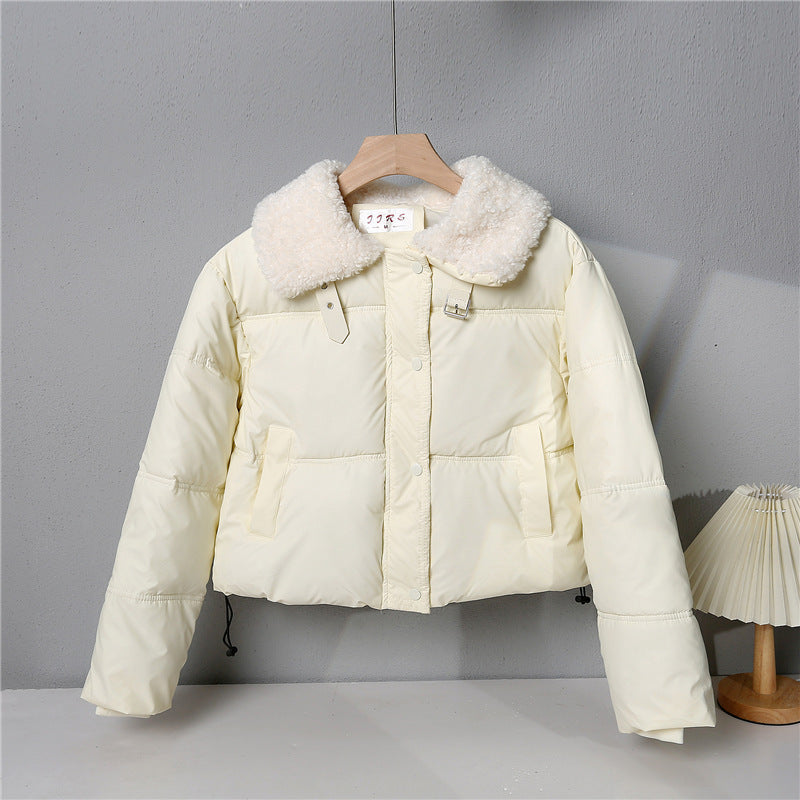 Damen nan kurze gesteppte Winterjacke mit breitem Teddykragen und Kordelzug Drune
