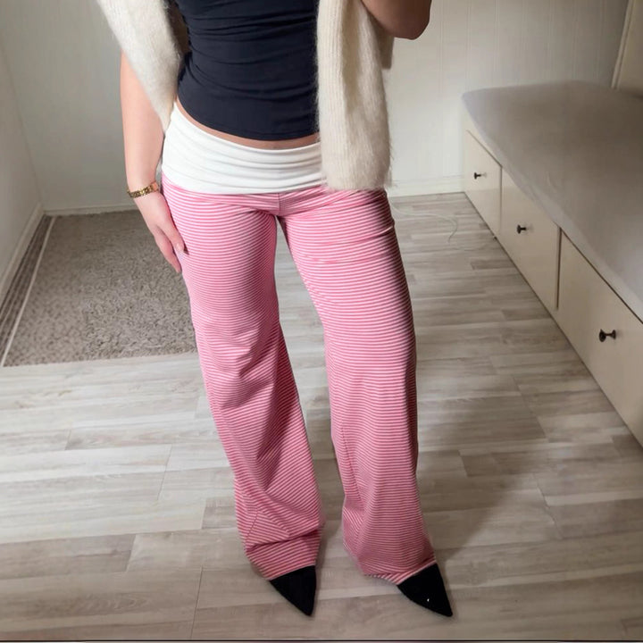 Damen nan Loungehose mit hohem Umschlagbund weitem Bein und feinem Streifenmuster Drune