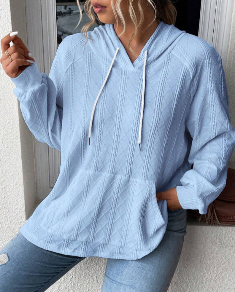 Damen Großer Strick Hoodie mit V-Ausschnitt und stylischer Kapuze Drune