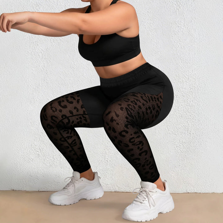 Damen formende High-Waist Leggings mit Overlay-Short und Leo-Mesh-Einsätzen Drune