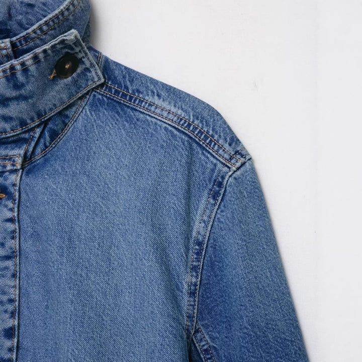 Damen Cropped Boxy-Jeansjacke mit hohem Funnelkragen und extraweiten Manschetten Drune