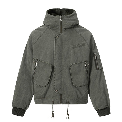 Herren Kurzjacke im Utility‑Look mit hohem Stehkragen und Kapuze Drune