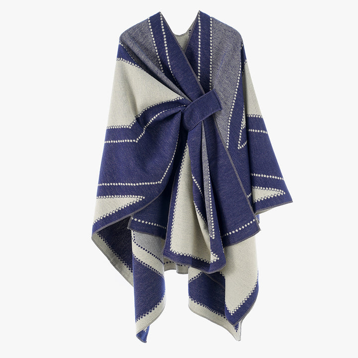 Damen Oversize-Cape aus Jacquard-Strick mit Bindeschlaufe Drune