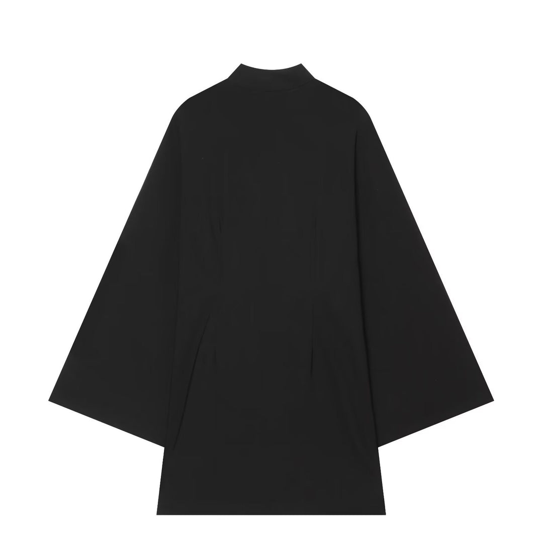 Damen Cape‑Mantel mit Stehkragen chinesischen Knotenverschlüssen und weiten Kimonoärmeln Drune