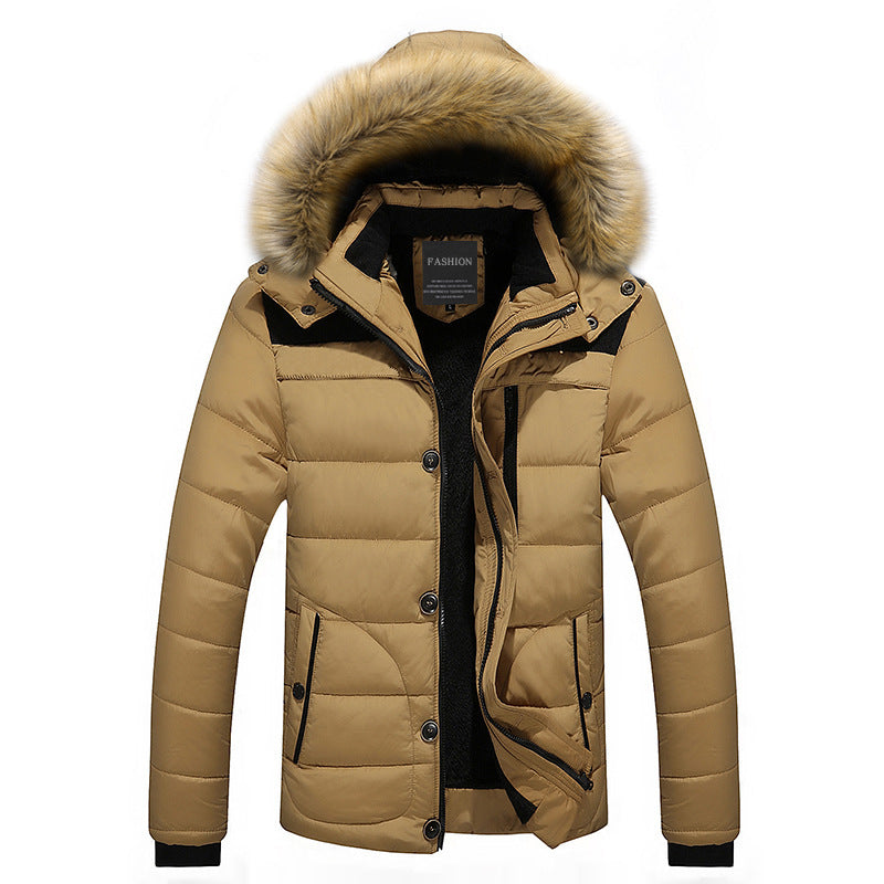Herren thermisch gesteppter City-Parka mit wattierter Innenschicht und abnehmbarer Kunstfellkapuze Drune