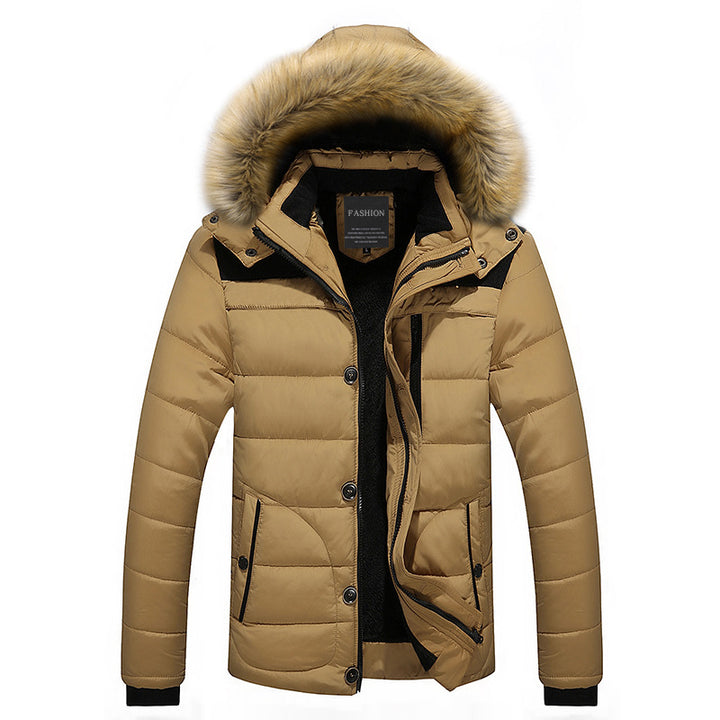 Herren thermisch gesteppter City-Parka mit wattierter Innenschicht und abnehmbarer Kunstfellkapuze Drune