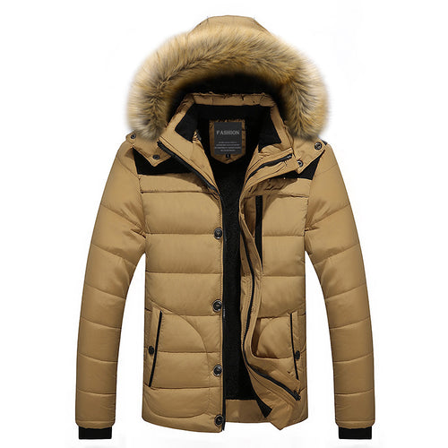 Herren thermisch gesteppter City-Parka mit wattierter Innenschicht und abnehmbarer Kunstfellkapuze Drune