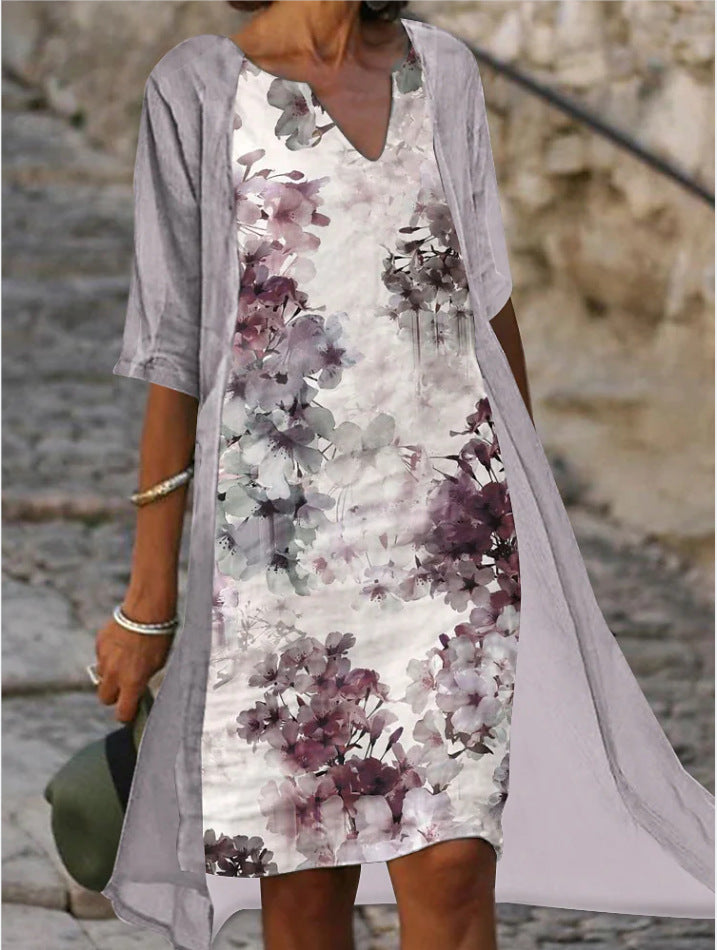 Damen Freizeitkleid mit floralem Muster und V-Ausschnitt Drune