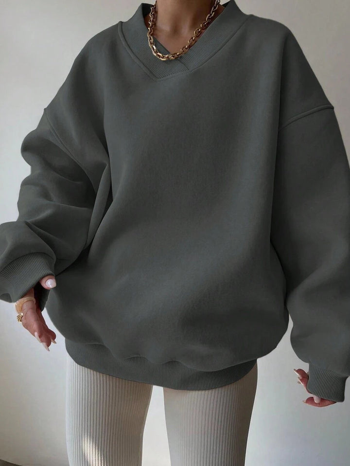 Damen Oversized V-Ausschnitt Sweatshirt mit verstärktem Rippkragen und extraweitem Cut Drune