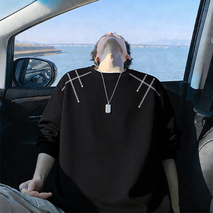 Herren Oversize-Sweatshirt aus Baumwollmischung mit sichtbaren Ziernähten an den Schultern Drune