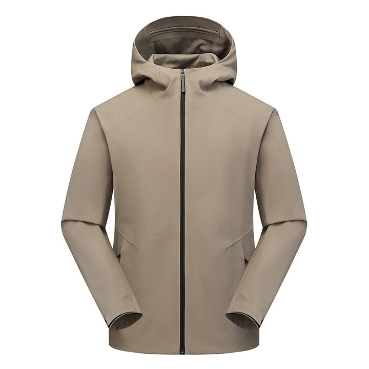 Herren Wasserabweisende Softshell-Outdoorjacke mit Kapuze, verschweißten Nähten & minimalistischer Reißverschluss Drune