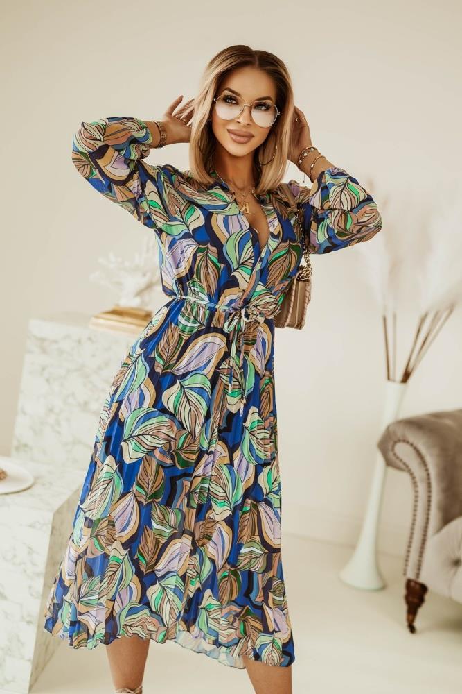 Damen Maxikleid mit kreativem floralem Design und Taillengürtel Drune