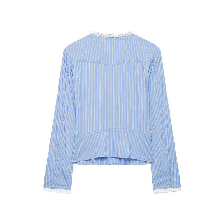 Damen Leichte Cropped Blusenjacke im Pyjama‑inspirierten Stil mit Spitzenbesatz Drune