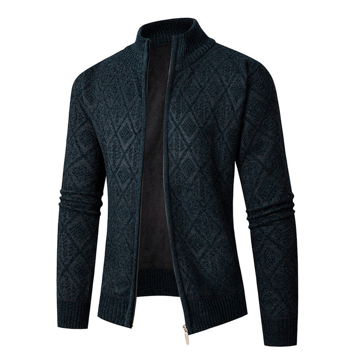 Herren Strickzipjacke mit Diamantjacquard, Stehkragen und Zweiwege-Reißverschluss Drune