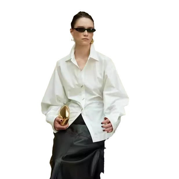 Damen Designer-Bluse mit voluminösen Ärmeln und raffinierten Knopfdetails Drune