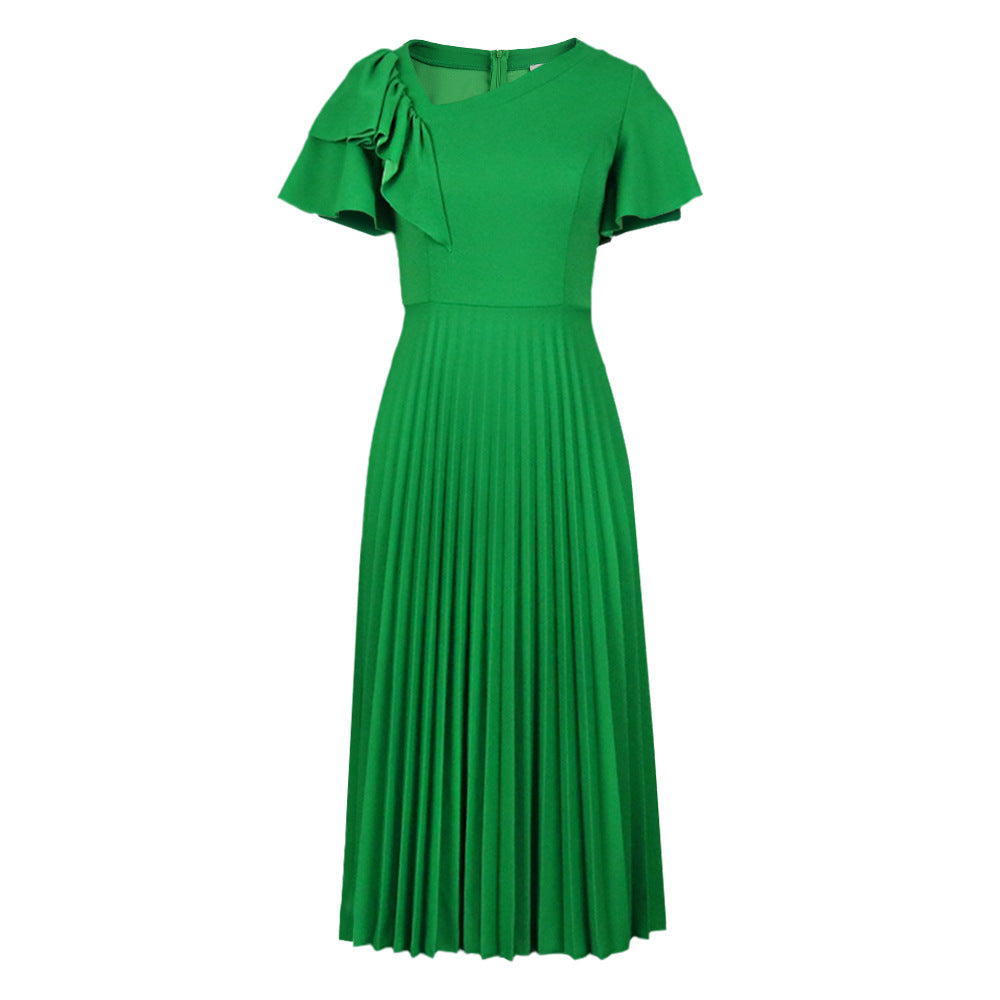 Damen elegantes Plisseekleid mit asymmetrischem Rüschen-Detail Drune