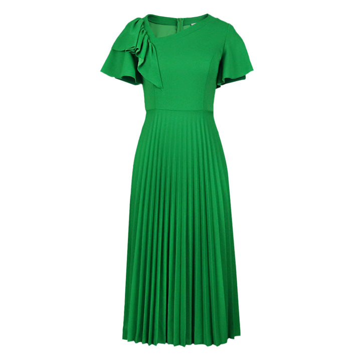Damen elegantes Plisseekleid mit asymmetrischem Rüschen-Detail Drune