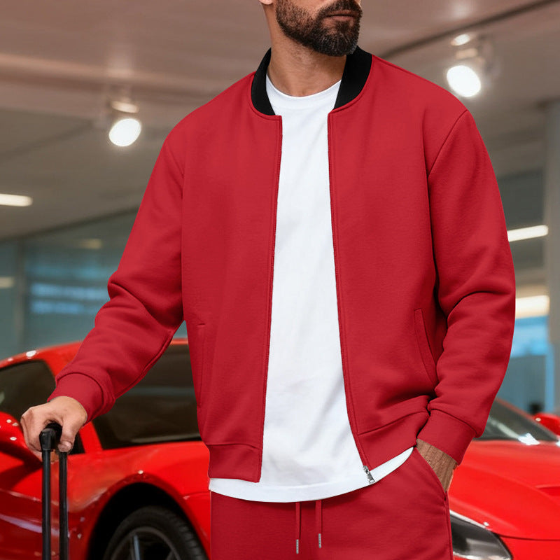 Herren nan urbane Sweat-Trackjacke mit Stehkragen verdecktem Reißverschluss elastischen Rippbündchen und Eingrifftaschen Drune