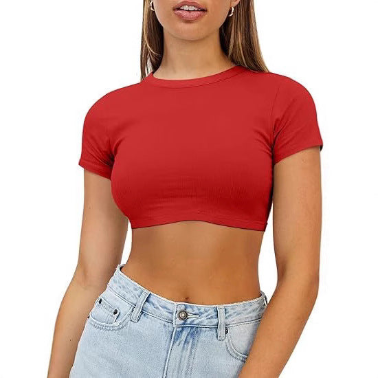 Damen kurzes, figurbetontes Crop-Top aus elastischem Material Drune