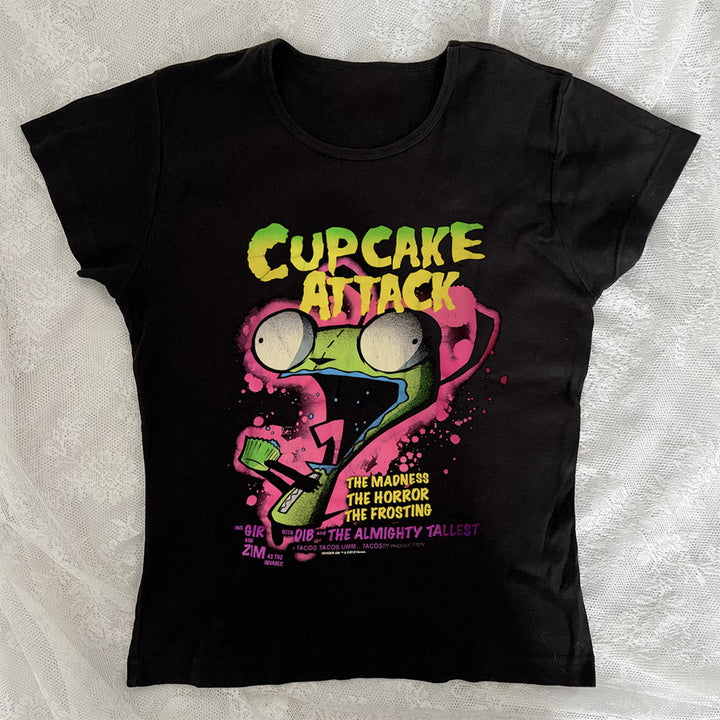 Damen T-Shirt mit kreativem Cupcake-Motiv und modernem Druck Drune