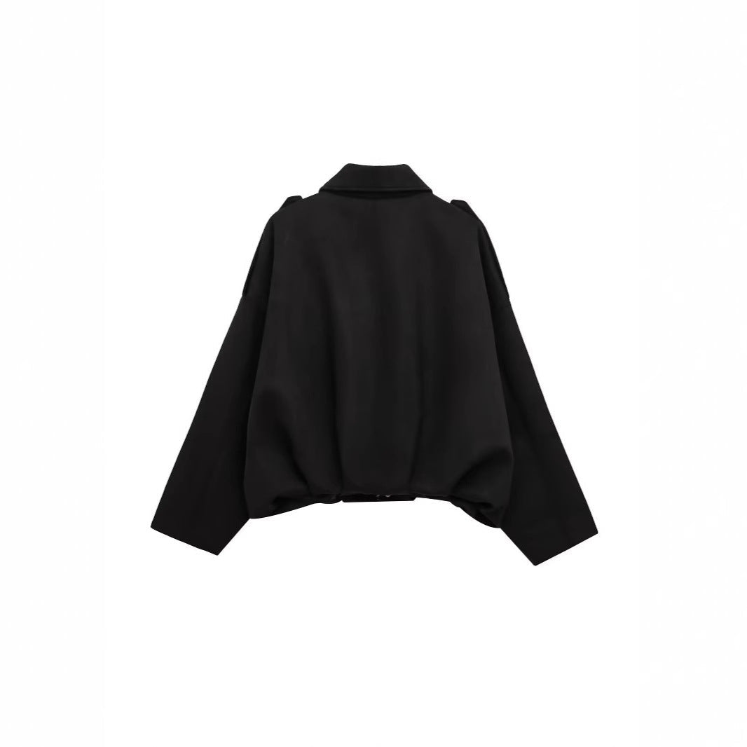 Damen lockere Cropped Jacke aus Wildlederimitat Drune