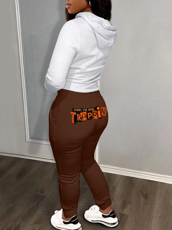 Damen Hoodie und Jogginghose Set mit kreativem Grafikdruck Drune