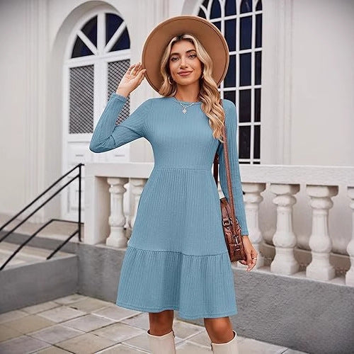 Damen Midikleid mit Rippstruktur und voluminösem Rock Drune
