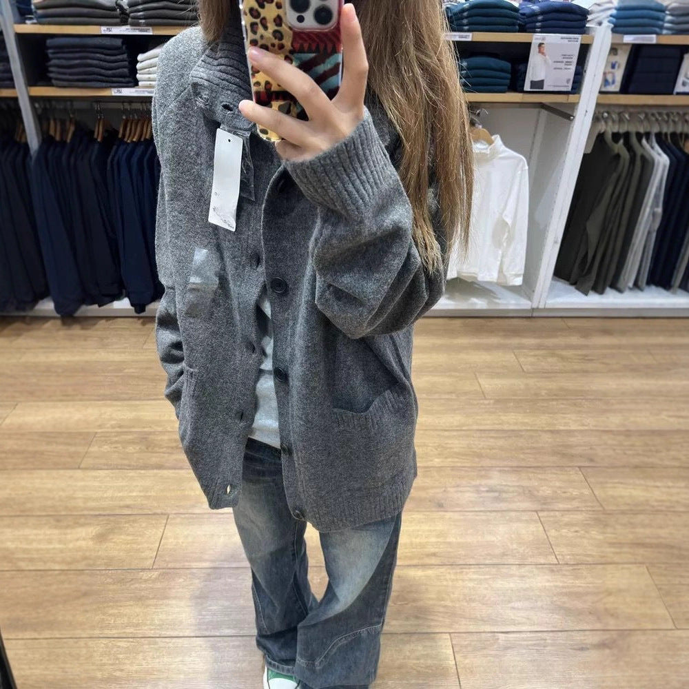 Damen Übergroße Strickjacke mit hohen Taschen Drune