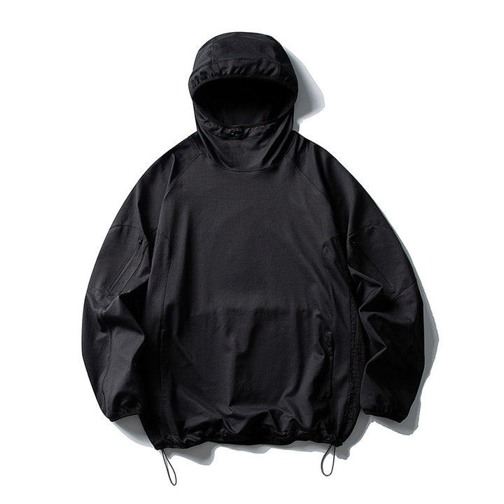 Unisex Leichter technischer Kapuzen-Anorak mit Raglanärmeln, Ärmeltaschen und Kordelzug Drune