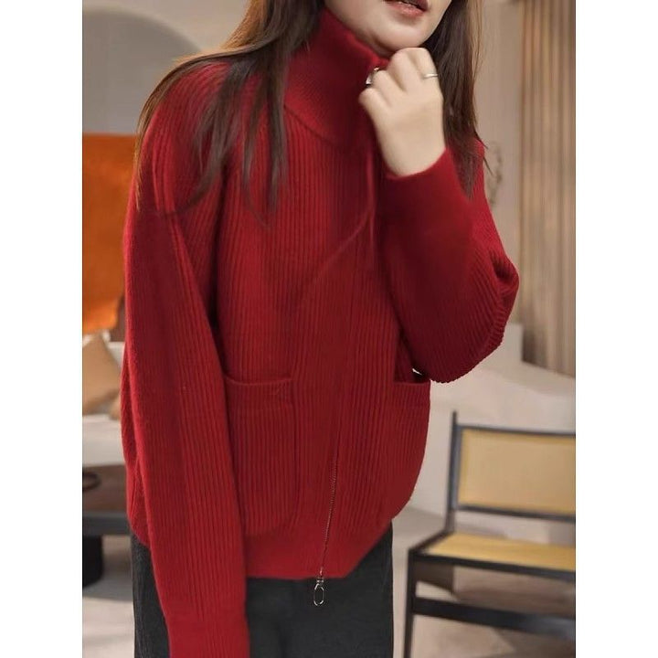 Damen lässiger Zip-Pullover mit strukturiertem Rippenmuster Drune