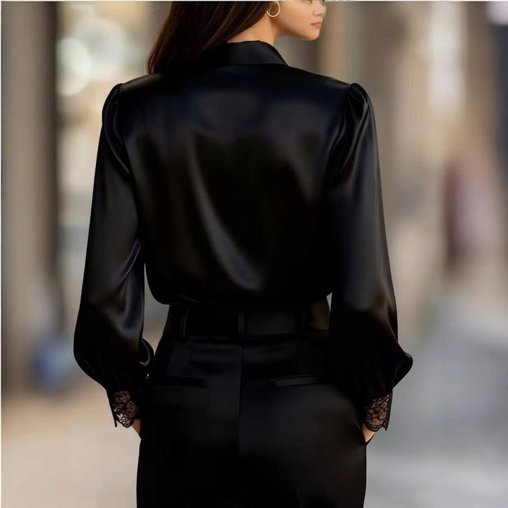 Damen elegante Bluse mit romantischen Spitzenakzenten Drune