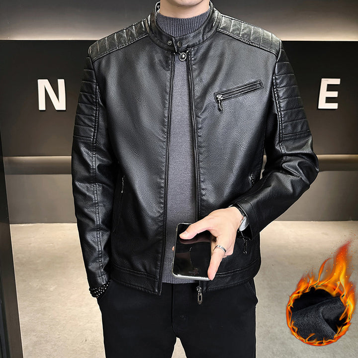 Herren Modische Kunstlederjacke mit Stehkragen Drune 1788322179