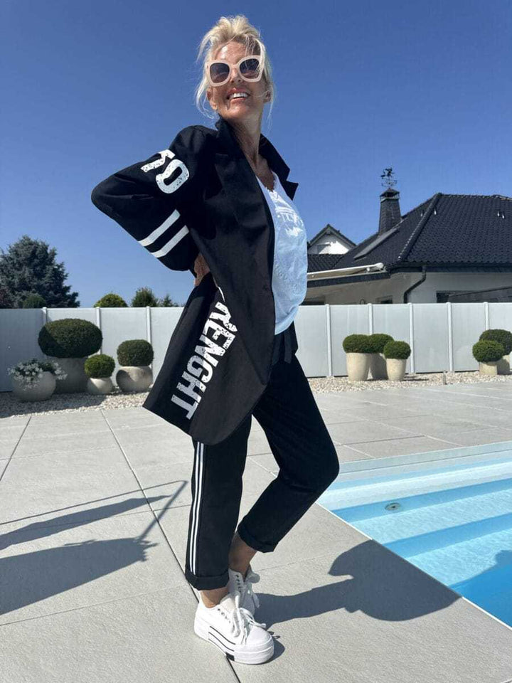 Damen lässiger Trenchcoat mit modischen Streifen und stylischem Schriftzug Drune