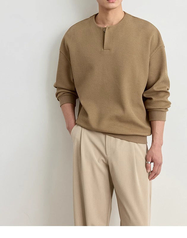 Herren Strukturierter Oversize-Strickpullover mit Henley-Knopfleiste Drune