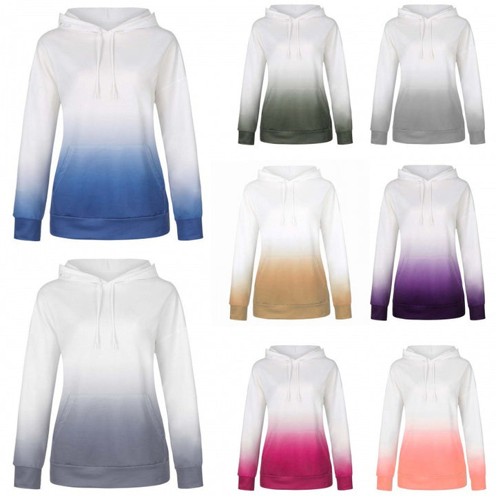 Damen Oversize Kapuzenpullover mit Dip-Dye Farbverlauf und Kängurutasche Drune