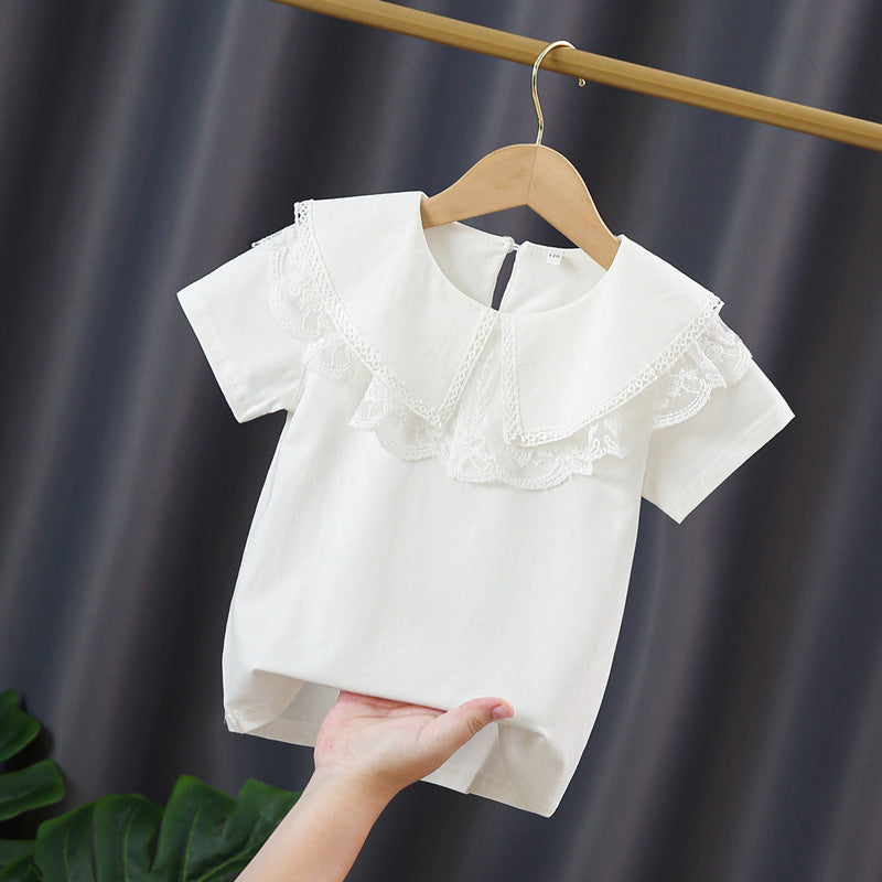 Mädchen Bluse mit elegantem Spitzenkragen und verspielten Rüschen Drune