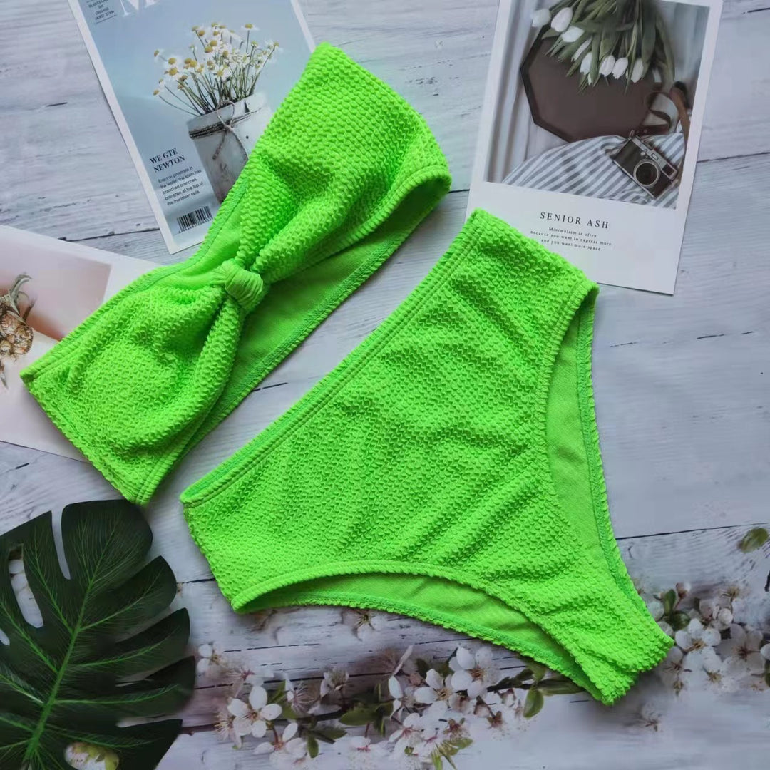 Damen Bikini-Set mit strukturierter Oberfläche und modischem Knoten Drune