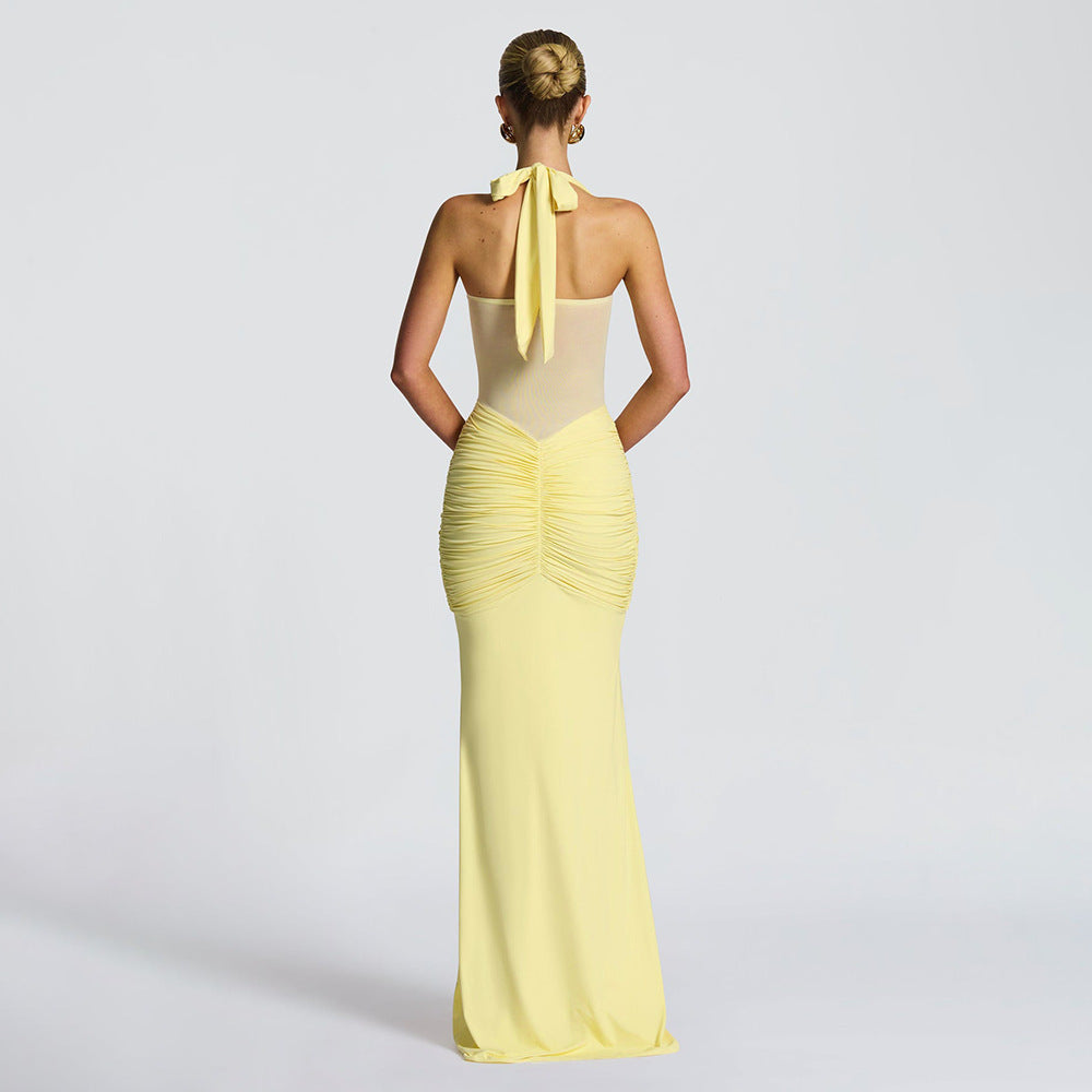 Damen nan figurbetontes Neckholder-Abendkleid mit transparentem Mesh-Einsatz und geraffter Hüftpartie Drune