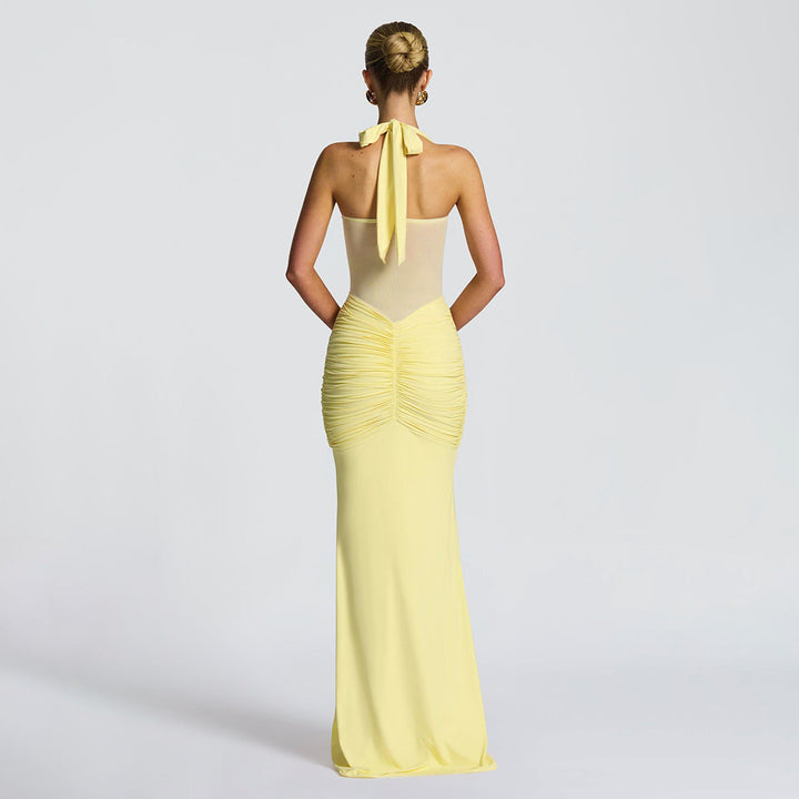Damen nan figurbetontes Neckholder-Abendkleid mit transparentem Mesh-Einsatz und geraffter Hüftpartie Drune