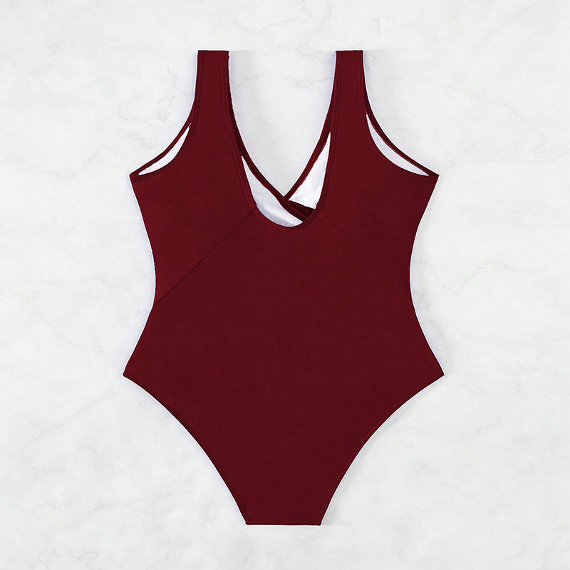 Damen eleganter Einteiler Badeanzug mit Wickeldetail Drune