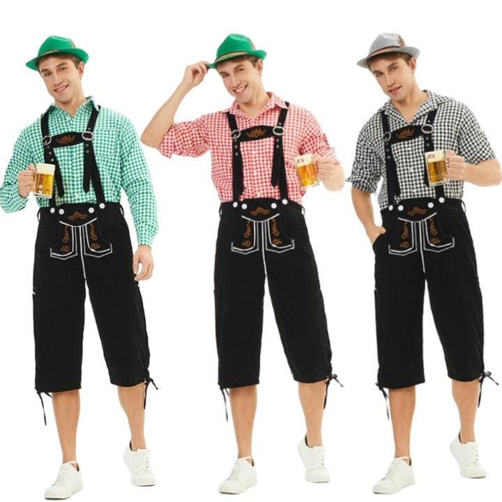 Herren nan knielange Trachten-Latzhose mit verstellbaren Trägern und dekorativer Stickerei Drune